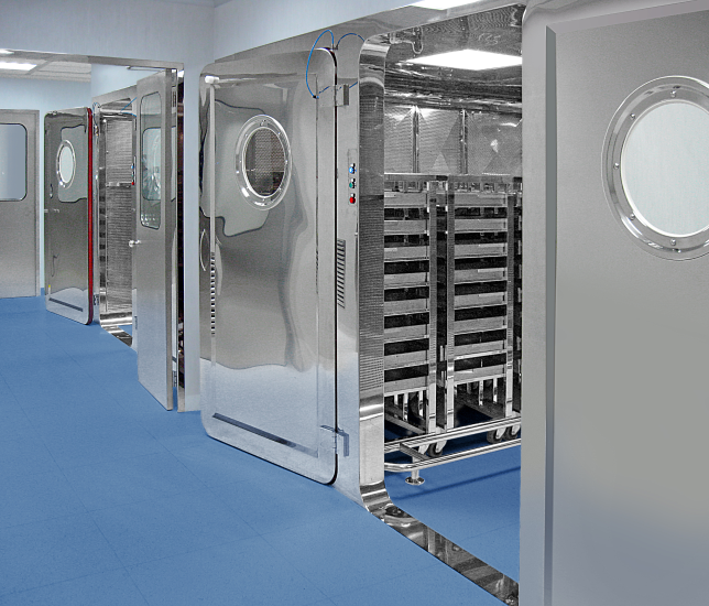 Side air flow tunnel with pneumatic gasket air tight doors 
